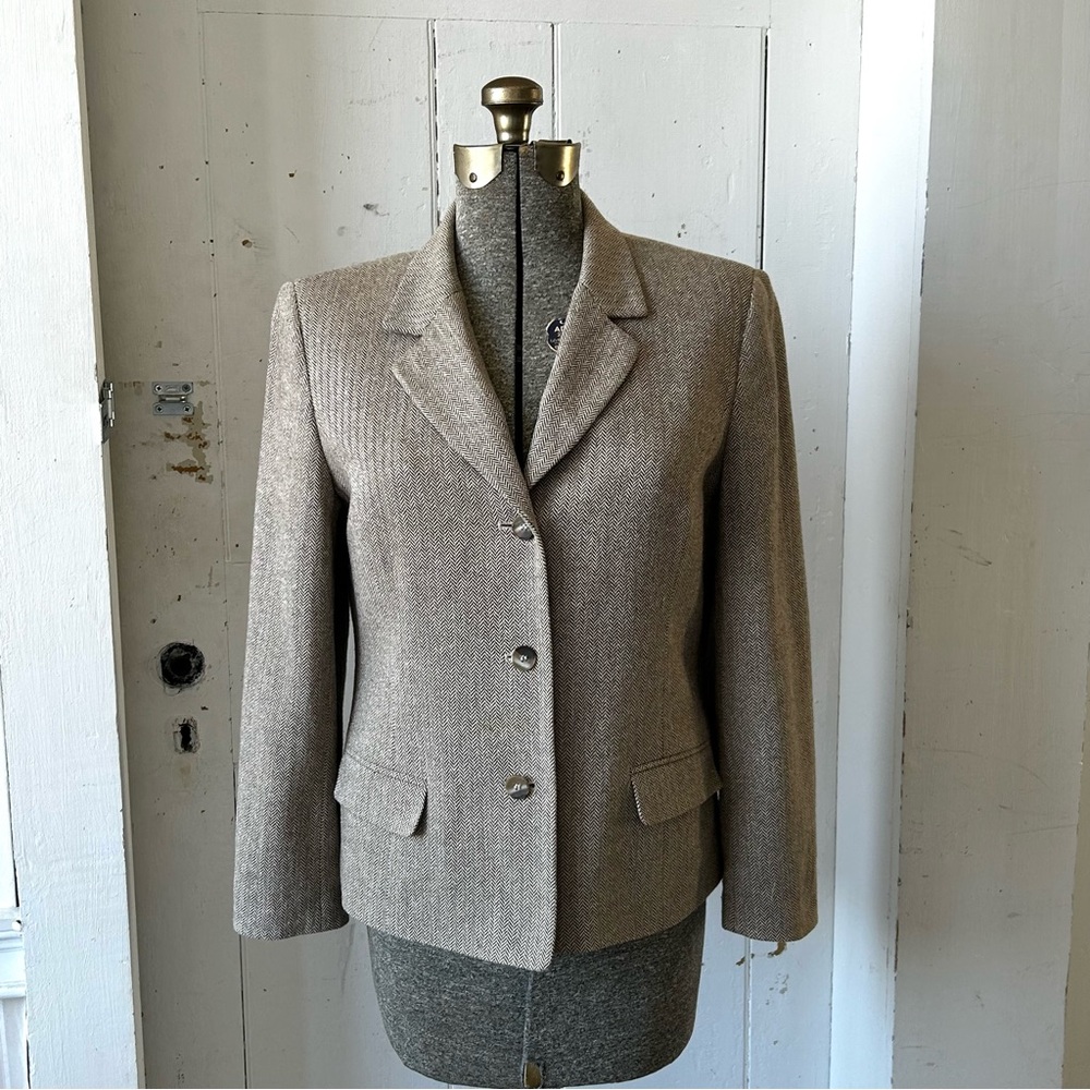 Talbots Classic Tan Houndstooth Blazer Jacket